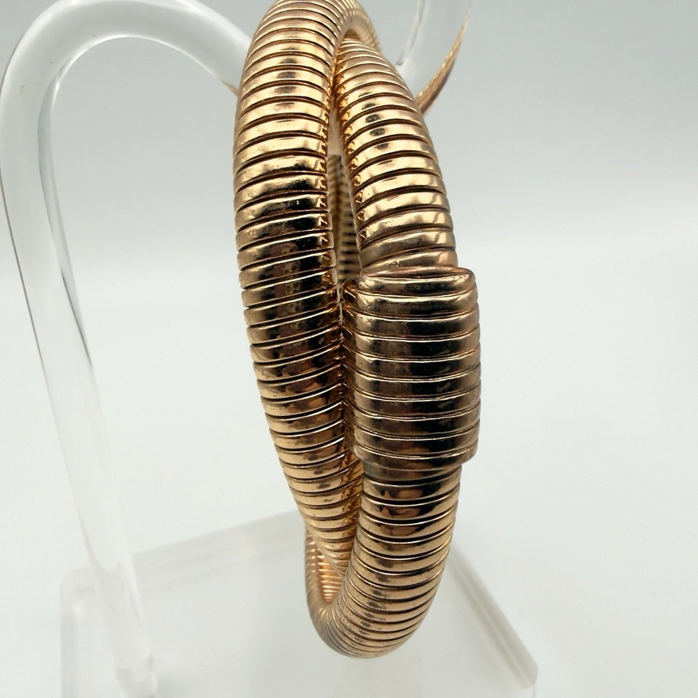 Gold Tone Gaspipe Tubogas Double Wrap Crossover Flexible Bangle Bracelet 7-7.5" - Picture 6 of 8